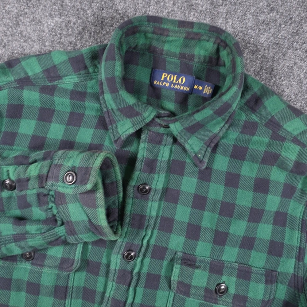 Polo Ralph Lauren Flannel Shirt Mens M Green Buffalo Plaid Button Down
